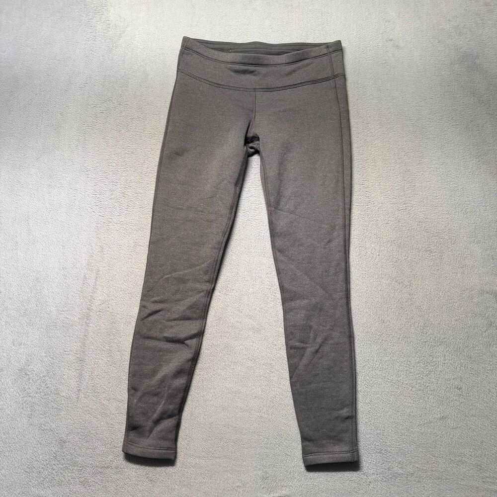 Athleta Womens S Gray Fleece Lined Athletic Leggings Zip Pocket Hiking Winter